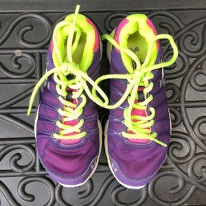 Underarmour girls purple pink yellow sneakers 1Y
